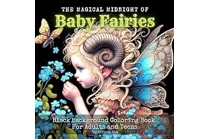 Magical Midnight Black Background Coloring Book: Baby Fairies with Wings, Horns, and Mystical Charm - A Fantasy Coloring Book for Adults Relaxation
