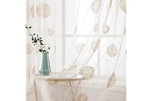 MIULEE Tenda per Camera da Letto, Tende Voile con Oro Ricamata Motivo, Tende Bianche Trasparenti con Occhielli, Tenda Finestra Interni per Casa Soggiorno e Salotto 2 Pezzi,2XL 140 x A 260 cm