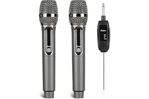 Asmuse UHF Microfono wireless professionale dinamico doppio microfono senza fili Microfono wireless con Display Digitale in metallo con ricevitore ricaricabile per Karaoke/Festa/KTV All'aperto ecc