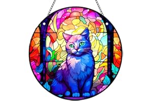 MATIHAY Fantasy Cat Stained Glass Window Hanging, Acrylic Window Decor Stained Glass Cat Suncatcher for Cat Lovers, Pink Halloween Fall Decor for Home, Office Housewarming Gift (L, Cat-1)