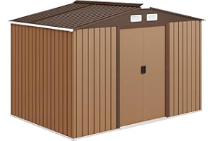 Outsunny Abri de Jardin en métal 5,4 m² cabane de Jardin 277 x 195 x 192 cm cabanon Rangement Outils avec kit de Fondation, Porte coulissante verrouillables et 4 aérations - Jaune