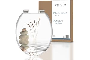 Schütte Wellness 80122-A - Sistema di abbassamento automatico in legno, coperchio con anima in legno con motivo (portata massima del sedile WC 150 kg), colore: bianco