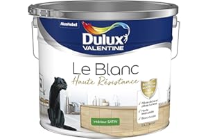 Dulux Valentine Le Blanc Haute Resistance - Peinture Intérieure Murs, Plafonds et Boiseries - Pièces sèches et humides - Satin Blanc 10 L
