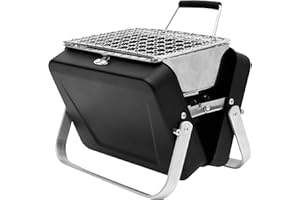 Monsterzeug Kleinster Grill der Welt, Schwarzer Koffergrill aus Edelstahl für Unterwegs, 18 × 15,5 x 6 cm