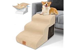 HEVOL Escalier pour Chien à 3 Marches, Escalier pour Animaux en Éponge, Rampe pour Chiens Lavable, Escaliers Chien Antidérapant pour Monter Canapé et Lit, Beige