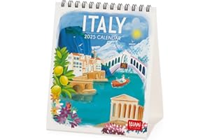 Legami - Calendrier de table 2025, calendrier 12 x 14,5 cm, 12 mois et planificateur annuel 2026, uniquement en anglais, signes du zodiaque et jours fériés internationaux, Italie