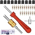 Heyu-Lotus Car Tyre Valve Repair Tool Set with Dual & Single Head Valve Core Remover Tire Repair Tool, 1 Pcs 4-Way Valve Tool, 10Pcs Tire Valve Caps, 20Pcs Valve Cores (Gold)