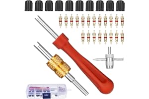 tonyg-p Reifenventilentferner Ventil Reparatur mit Doppel und Einzelkopf Ventilkern, 1 Stück 4 Wege Ventilkernwerkzeug, 10 Stück Reifenventilkappen, 20 Stück Ventilkern (Gold)