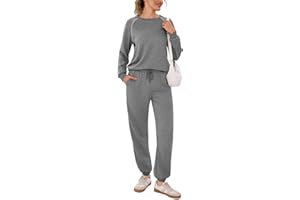 Terecey Ensemble Survêtement Femme 2 Pièces Haut à Manches Longues et Pantalon Jogger Tenue de Sport Confortable pour l’Entraînement ou Détente