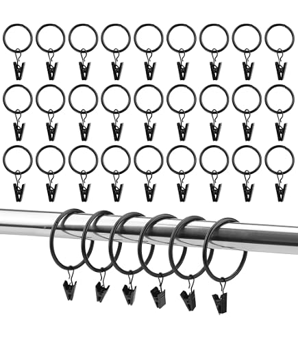 LINTRA 40 Pièces Anneaux Rideaux avec Pince, 32 mm de Diamètre Intérieur Anneaux de Rideaux, Noir Pince pour Rideaux, Anneaux à Rideau avec Clip, pour Salle à Manger, Cuisine, Chambre