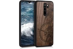 kwmobile Drewniane etui kompatybilne z Xiaomi Redmi Note 8 Pro - obudowa - kompas nawigacyjny ciemnobrązowe