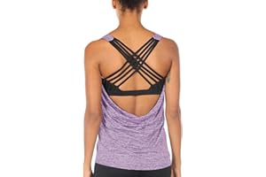 icyzone Femme Débardeur de Sport 2 en 1 - Débardeur sans Manches avec Soutien-Gorge intégré, Fitness Yoga Tank Top