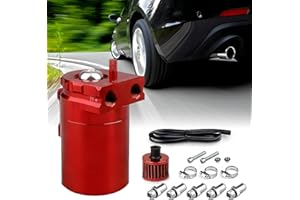 TOMALITHIC Oil Catch Can Auto, 300ml Aluminium Voiture Réservoir, Universel Séparateur Bidon Huile Voiture Air Filtre avec Filtre à Air, Tuyau et Autres Accessoires (Rouge)