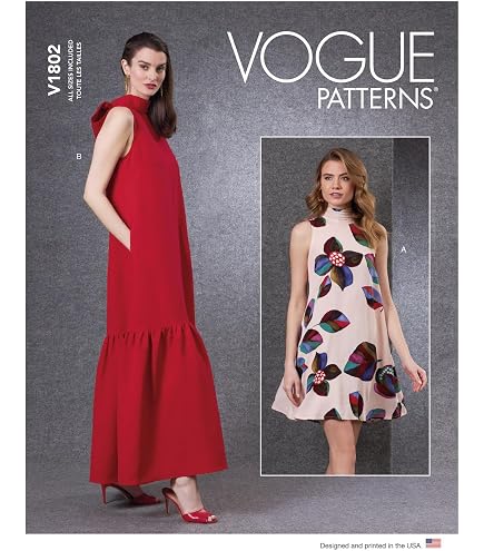 Patron Robe Vogue V1799Y - Robe Midi Ample Col V Manches Courtes