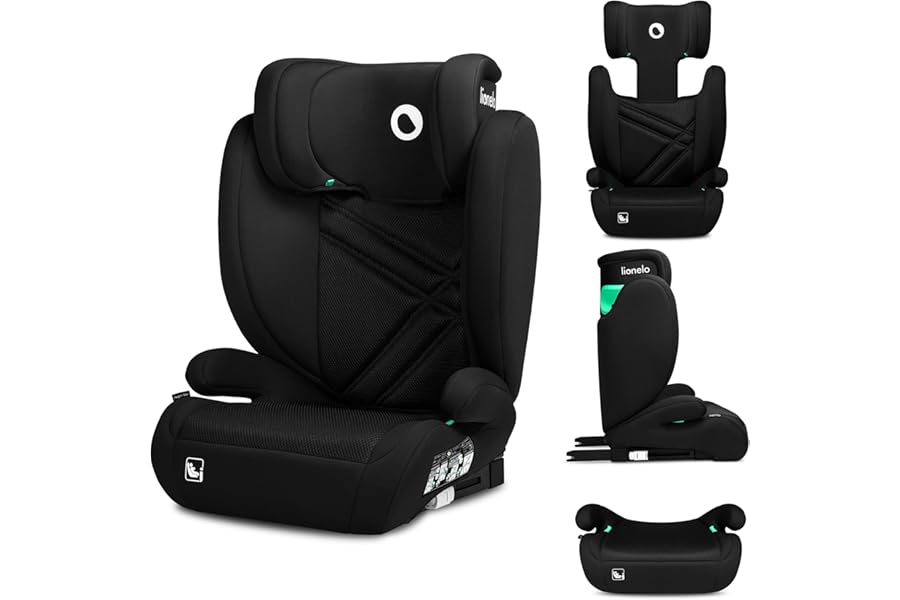 Lionelo Hugo I-size ISOFIX Car Seat with the Latest i-Size R129 Standard for Children Group 2-3 (100-150 cm) 8-Level Headrest, Memory Foam, Armrest, Side Protection, Lightweight, Washable