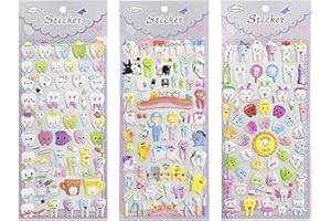 YOUYA DENTAL Calcomanías 3D, con forma de molar dental, 12 unidades, bonitas calcomanías de papel para dientes, calcomanías de plástico para dentistas, regalo dental para niños, álbum de recortes