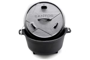 ‎SANTOS SANTOS Dutch Oven mit Deckel - Schmortopf für Außenküche - 3,7 L/4,5 Qt Feuertopf mit Füßen - Gusseisen - ideal für Lagerfeuer, Feuerstelle oder Grill
