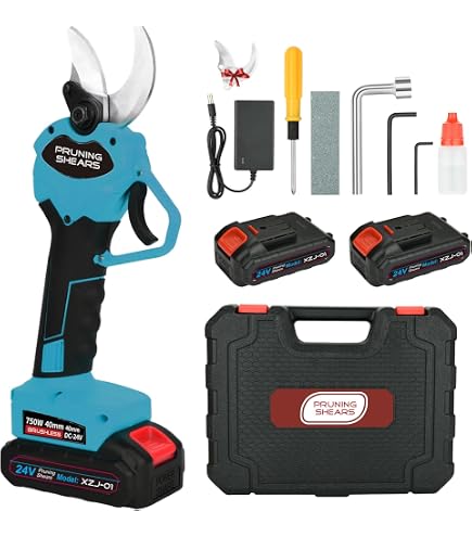Sécateur Électrique Sans Fil 50mm - 2 Batteries 2Ah, Lames SK5 - 3 Vitesses De Coupe - Pour Jardin Et Arbres