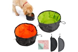 MABAHON 2 Pack Collapsible Dog Travel Bowls Portable Nylon Cat Dog Food Water Bowls Foldable Large Lightweight Pet Feeding Bowls With Zipper Hook Cleaning Cloth Dogs Cats Outdoor Camping Bowls
