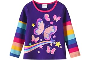 VIKITA T-Shirt Strisce Arcobaleno Maniche Lunghe Top Bambina 3-12Anni