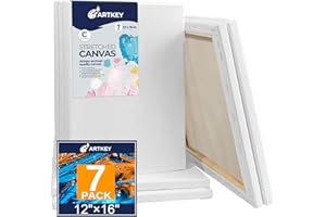 ARTKEY Stretched Canvas for Painting 30x40cm 7-Pack, 300 GSM Triple Primed Acid-Free 100% Cotton Framed Canvas, Large Blank Art Canvases for Acrylics Pouring Oil Watercolor Painting