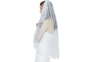 BEAUTELICATE Voile de Mariage Dentelle Broderie Voile de Mariée Simple Femme Ivoire Blanc Courte Avec Peigne V84