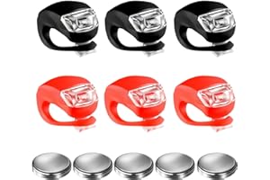 Swiftctrl 6 Luci LED per Bici + 5 Batterie CR2032 – Luci Anteriori & Posteriori in Silicone Impermeabile – 3 Modalità – Bianche & Rosse per Bicicletta, Jogging, Notte