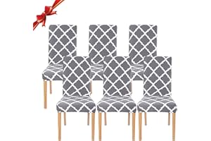 Jaotto Dining Chair Covers Set of 6,Stretch Chair Covers for Dining Chairs,Chair Slipcovers Protector Removable Spandex Washable High Back Dining Chair Covers for Kitchen Banquet(Grey Geometry,6PC)