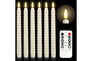 WEIONGPPY Lot de 6 Bougies à LED, Bougie Chandelier LED Décorative, Sans Flamme, Télécommande avec Minuterie, Piles, pour Bougeoirs, Mariage, Halloween, Décoration de Noël (Beige)