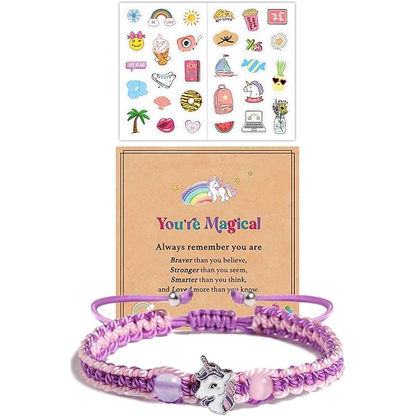 Bracelet Licorne Réglable Pour Fille – Corde Tressée, Fermoir à Nœud Coulissant – Cadeau Anniversaire Ou Noël