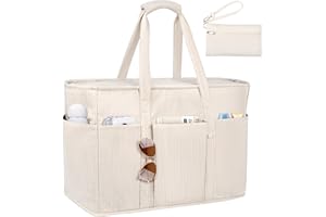 JUYANO Cord Handtasche Damen Große Strandtasche XXL Familie Shopper Tasche mit Reißverschluss, Wasserdicht Vielseitige Tote Bag Saunatasche Badetasche für Pendeln Einkaufen Reisen-Beige