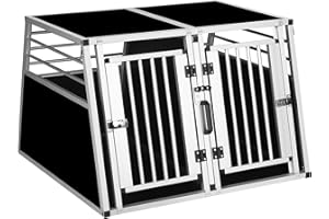 EUGAD Pudełko transportowe dla psów aluminiowe pudełko samochodowe dla średnich psów, z wyjmowaną ścianką działową i 2 drzwiami, do Border Collie, Samojede, Labrador, Husky i owczarek, szer. 97 x wys.