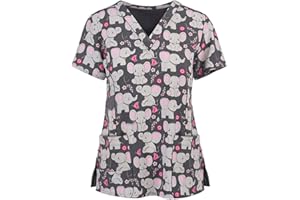 UNHU Arbeitskleidung Pflege Damen Bunt Kasack Schlupfkasack Kurzarm V-Ausschnitt Katze Druck T-Shirts Berufskleidung Krankenpfleger Uniformen mit Taschen