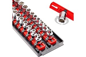 Ernst Manufacturing Twist-Lock Socket Boss, Premium 2-Rail 3/8-Inch-Drive Socket Organizer, 13-Inch, Red (8493)