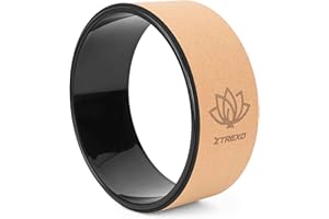 TREXO Ruota da yoga in sughero naturale con un diametro di 32 cm e una larghezza di 13 cm in marrone in 100% sughero ecologico, perfetta per allungare, comoda grazie all'imbottitura in gommapiuma