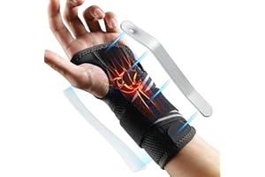 AGPTEK Attelle Poignet, Orthese Poignet Gauche avec 2 Plaques en Aluminium, Idéal pour Syndrome du Canal Carpien, Tendinite, Arthrite & Entorses. Respirant, Confortable pour la Nuit, Gauche, S/M