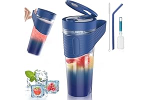 HUIJUKEJI Frullatore portatile, 460ML Mini Frullatore USB Ricaricabile con 4 Lame e Spazzola Frullatore Personale per Frullati, Frutta e Verdura Tazza per Casa, Campeggio e Viaggi (Style D)