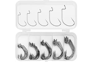 TPZORJX 1 Set Offset Hooks 50pcs Fish Hooks Offset Worm Fake Bait Hooks 5 Sizes Dropshot Hooks With Plastic Case Carbon Steel Worm Fake Bait Hooks Set Soft Bait Fake Bait Hooks Fishing Accessories