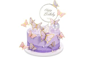 BELUGSIN 81 Pezzi Farfalle Decorative per Torta Farfalla Decorazione Torta di Compleanno Farfalla Cupcake Picks Toppers Dessert per Decorazione della Torta Feste di Compleanno Matrimoni (Viola + Rosa)