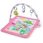 Bright Starts Pink Palms Tiki Oyuncak &Ccedil;ubuklu Bebek Jimnastik Aktivitesi Ve Y&uuml;z &Uuml;st&uuml; Ge&ccedil;irilen Zaman Matı, Oyuncak &Ccedil;ubuğu Ve 
