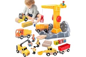 RoserRose Gruas de Juguete, Excavadora Juguete Camion Tren Juguete Juego de Juguetes para Vehículos de Construcción, Magnético Vehículos Juguete de Madera, Regalo para Niños Mayores de 3 años