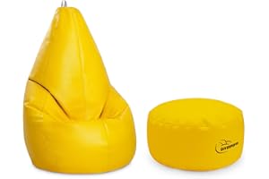 Diverpuff Puff Pera Gigante con Reposapies - Puf con Relleno Incluido XXL Interior - Ideal para Adultos y Niños (XL + Reposapies, Yellow)