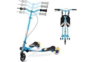 AOODIL Drifting Scooter para Niños, 3 Ruedas Plegable Swing Scooters Tri Slider Plegable Push Wiggle con Mango Ajustable y 2 Ruedas LED Traseras para Niños y Niñas de 3 a 8 Años
