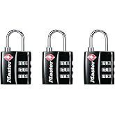 Master Lock Siyah TSA Onaylı Geniş Kilit G&ouml;vdeli ve İnce, Dayanıklı &Ccedil;elik Kelep&ccedil;e, Sırt &Ccedil;antaları i&ccedil;in Fermuar Kilidi, Bagaj,