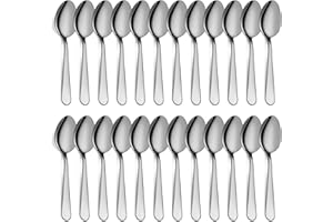 PLEAFIND Spoons Set, 24-Piece Stainless Steel Dessert Spoons Dining Spoons, Mirror Polishing Cutlery Spoons Set, Dishwasher Safe (6.7 inches, 17cm)