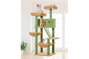 Taoqimiao Alberi Tiragraffi, 146cm Stabile Multilivello Albero per Gatti con 1 Grotte,1 Amaca, 1 Cestini, 8 Pali Graffiatoi, 2 piattaforme, Materiale di Flanella Morbida MSC026