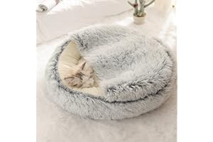 DG Catiee Cama cueva para gatos, cama para perros pequeños, tamaño mediano, calmante para gatos, esponjosa, cálida, iglú, para gatos de interior, cachorros, perros pequeños (terciopelo, 35 cm, gris)