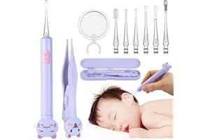 TODDMOMY Ohrenschmalz Entferner for Babys, Cartoon Ohrenreiniger for Baby mit 6 Ersatzköpfen, LED Ohrreiniger Nasensauger für Erwachsene Kinder Kleinkinder Ear Cleaner Ear Wax Removal Ohr Reinigung