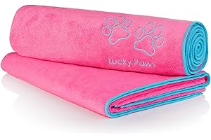 Lucky Paws® Serviette Chien Super Absorbante – Serviette pour Chien XL 140x70cm, Microfibre Ultra Douce, Séchage Rapide, Serviettes Artisanales de Qualité pour Chiens (Lot de 2, Rose)