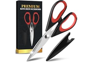 Cozor Tijeras de cocina de 22 cm, tijeras domésticas con afilado de sierra, tijeras afiladas de acero inoxidable, resistentes, multiusos con cascanueces, tijeras universales